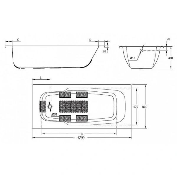 ванна стальная blb atlantica hg b70j handles 170x80 см, с отверстиями под ручки, белый