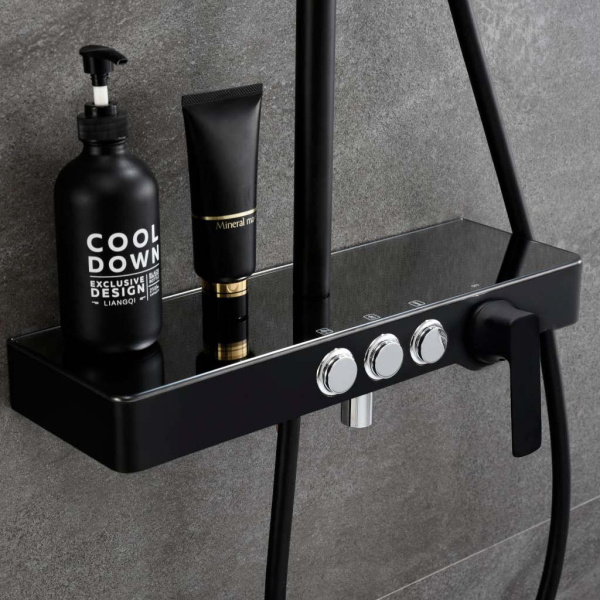 душевая система melana 610501b male с тропическим душем, лейкой и смесителем, цвет сатин