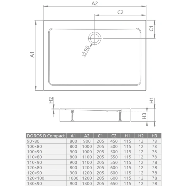 душевой поддон 120×90 см radaway doros d compact stone white sdrd1290-05-04s
