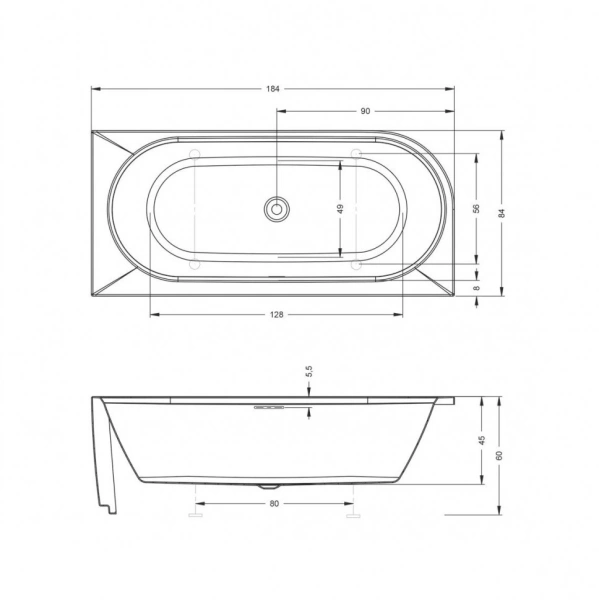 акриловая ванна riho desire 184x84 b088001005 (bd0600500000000) l без гидромассажа