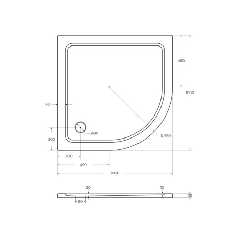 душевой поддон из стеклокомпозита cezares tray smc 100x100 tray-m-r-100-550-35-w белый