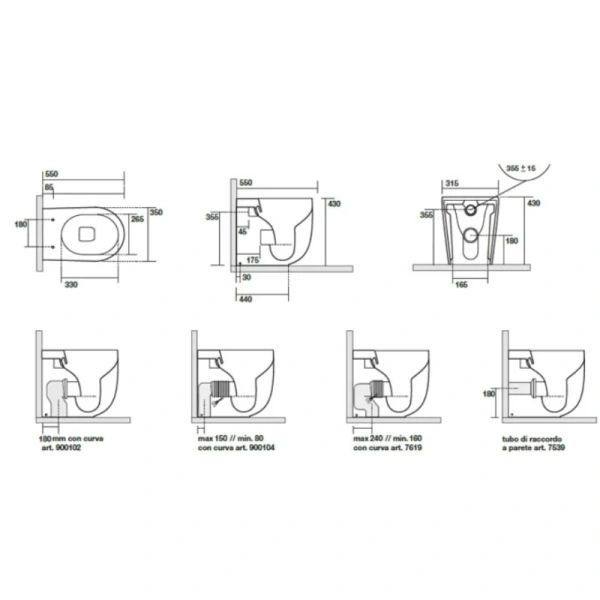 унитаз kerasan nolita 531801 приставной, безободковый, 55х35 см, белый глянцевый