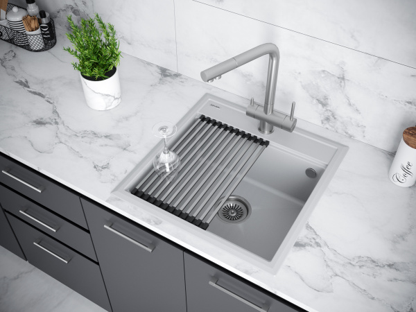 мойка stepia 50, it-granit + ролл-мат step брашированная нерж. сталь, pm115051-grs+r375-bs