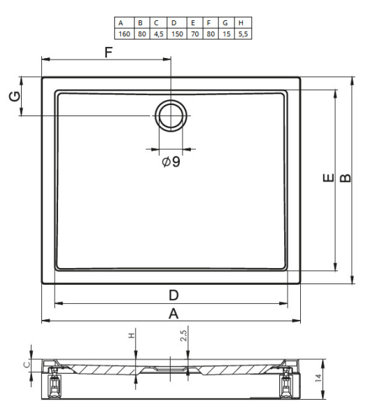 душевой поддон riho davos 269 160×80 см da8300500000000(d002017005) белый