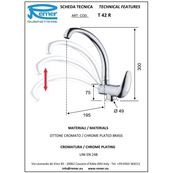 смеситель для кухни remer ten t42r
