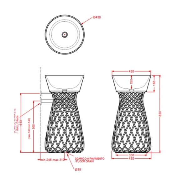 раковина накладная 430см artceram wire wil001 03 00, цвет черный глянец