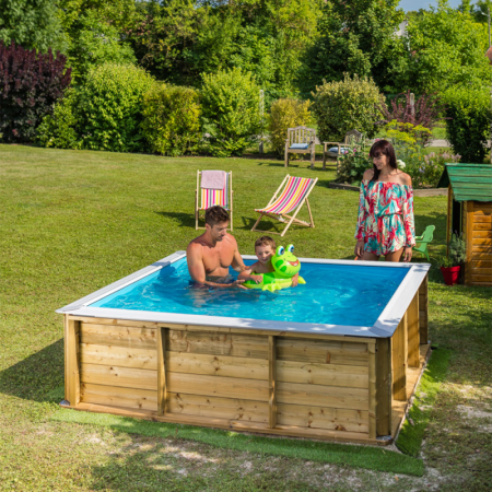 pistoche wooden pool, 2x2, dark blue бассейн плавательный с деревянной отделкой бортов