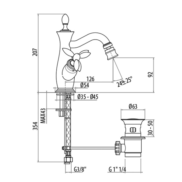 gattoni gattoni timor смеситель для биде с донным клапаном, цвет: золото 24кт