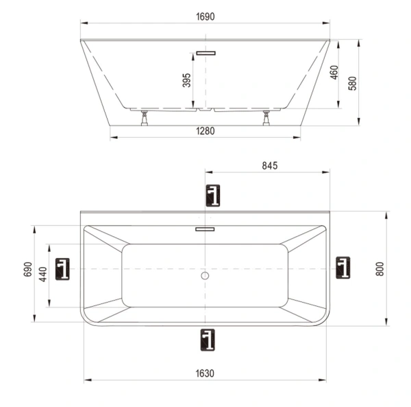 акриловая ванна ravak freedom d xc00d00020 пристенная, 169x80 см, цвет белый