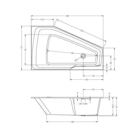 акриловая ванна riho rething space 180х110 l b116001005 (br1800500000000) без гидромассажа