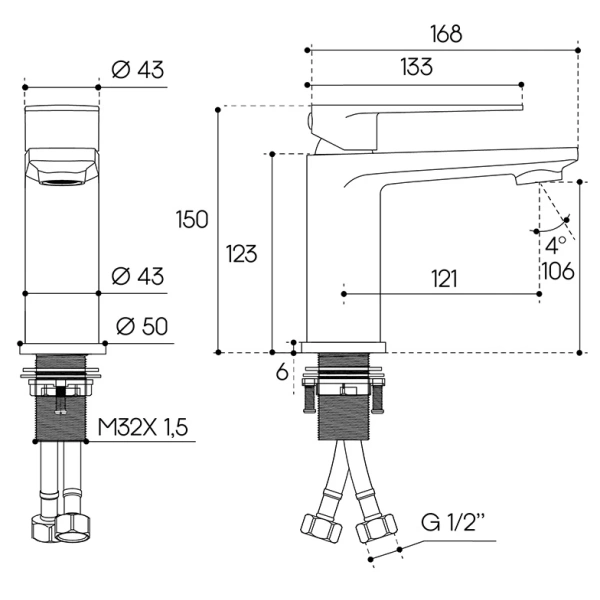 смеситель aqueduto linha lin0200 для раковины, без донного клапана, хром
