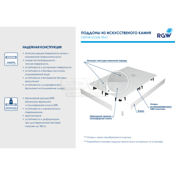 душевой поддон из искусственного камня rgw stone tray st-w 100×100 16152010-01 белый