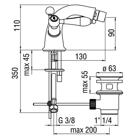 смеситель nobili antica at31119/6cr для биде, с донным клапаном, хром