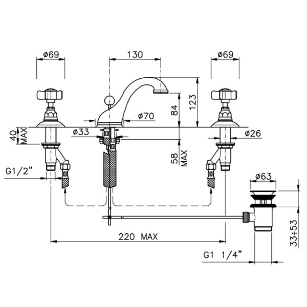 смеситель для раковины с донным клапаном nicolazzi forest 1408cr79