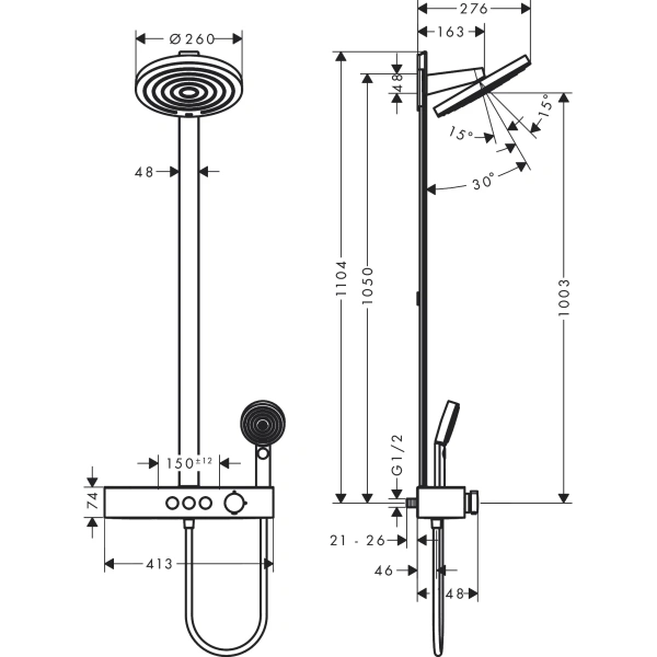 душевая система hansgrohe pulsify showerpipe 260 2jet 24240700