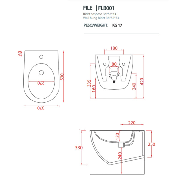 artceram file 2.0 биде подвесное 36х52см., 1 отв., цвет: черный матовый