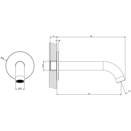 излив для ванны gessi gessi316 54010#707 147 мм, цвет шлифованное black metal pvd