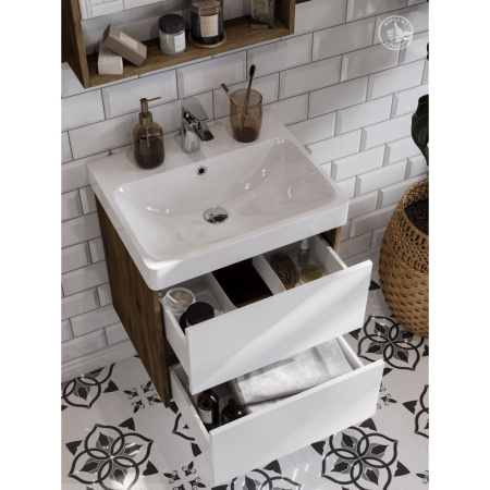 тумба с раковиной белый глянец/дуб рустикальный 55 см акватон сканди 1a2517k0sdz90