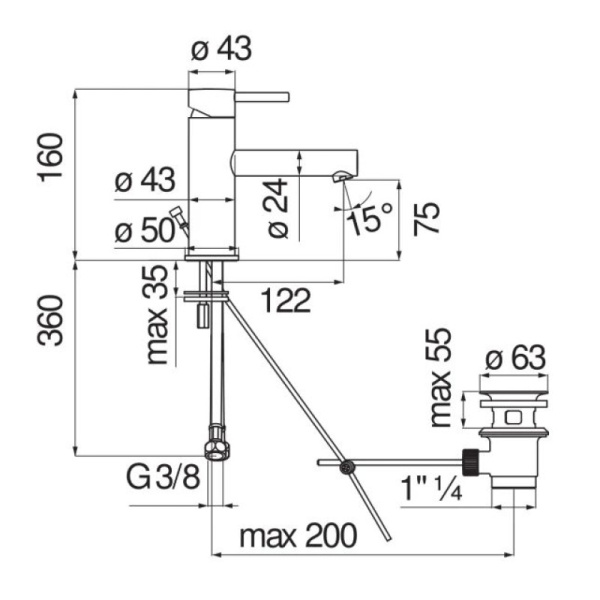 смеситель для раковины nobili live lv00418/1cr chrome