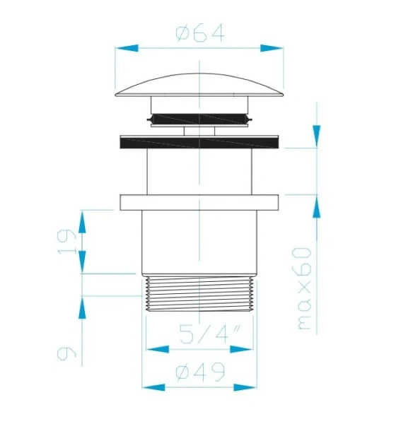донный клапан plastbrno euvcr05 для раковины, без перелива, хром