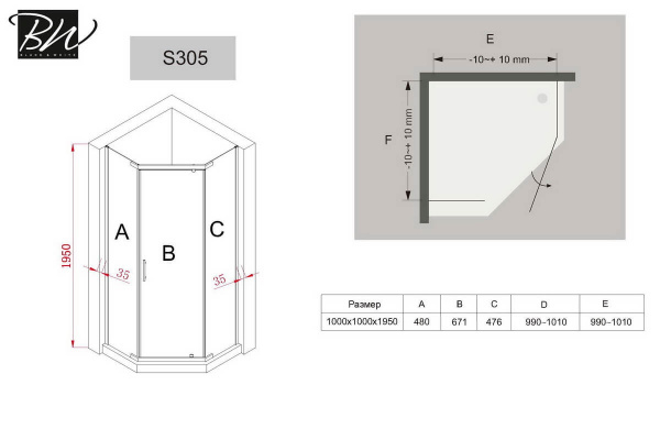 душевой уголок black&white stellar wind s305-100×100 профиль серебристый хром стекло прозрачное
