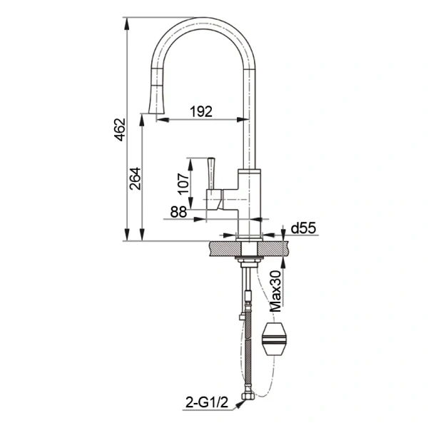 смеситель для кухни granfest 7652 с выдвижным изливом, песочный