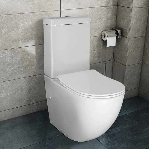 унитаз компакт azario renda az-8693 глянцевый белый напольный, безободковый, с бачком и сиденьем микролифт, 61.5х36.5х84 см, белый