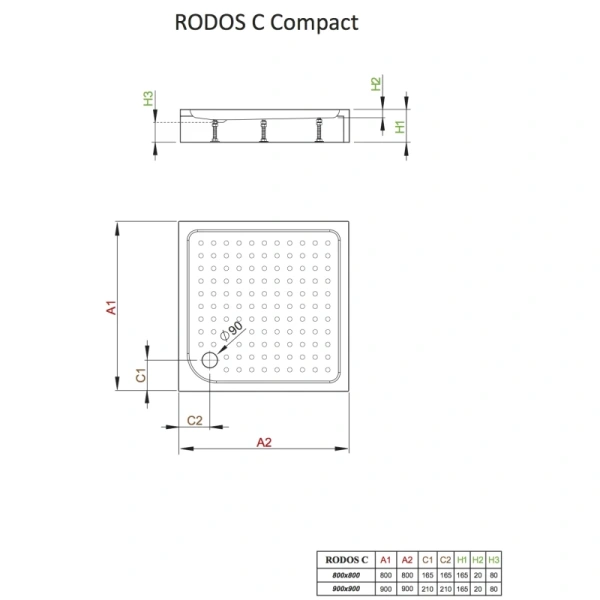 душевой поддон 90×90 см radaway rodos c compact 4k99155-04