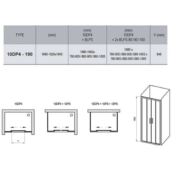 душевая дверь ravak 10° 10dp4 190 0zkl0c00z1 профиль хром стекло transparent