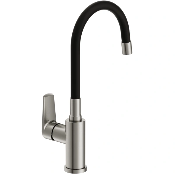 смеситель для кухни cersanit moduo a68231 с гибким изливом, сатин/черный