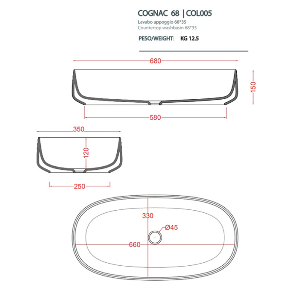 раковина artceram cognac quadro col005 15 34 накладная, без отв., без перелива, на столешницу, saniglaze, 68х35хh15 см, grigio oliva
