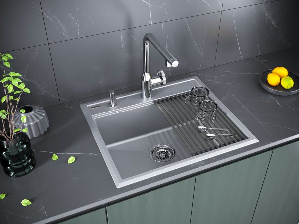 мойка stepia 60, it-granit + ролл-мат step брашированная нерж. сталь, pm115951-grm+r375-bs