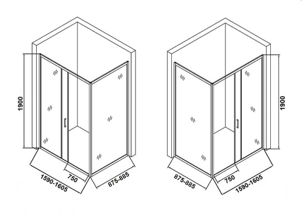 душевой уголок orange 160×90 e23-16090tcr профиль хром, стекло прозрачное