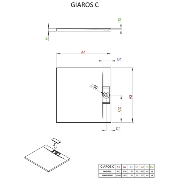 душевой поддон из литьевого мрамора 90×90 см radaway giaros c mkgc9090-03
