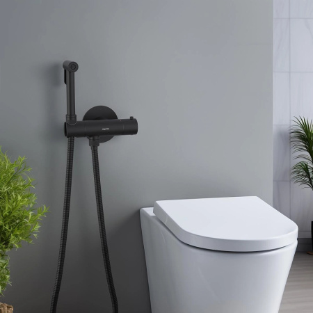 гигиенический душ со смесителем aquatek оберон aq1027mb с термостатом черный матовый