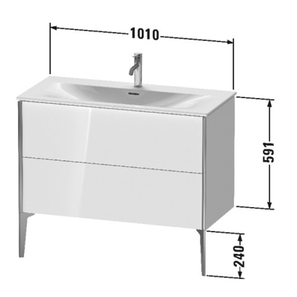 duravit xviu тумба подвесная 591x1010x480мм, для раковины #234410, 2 ящика, цвет: walnut dark/черный матовый