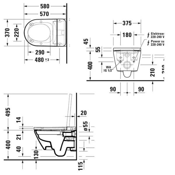 сиденье-биде для унитаза duravit d-neo 614700012002340, электронное