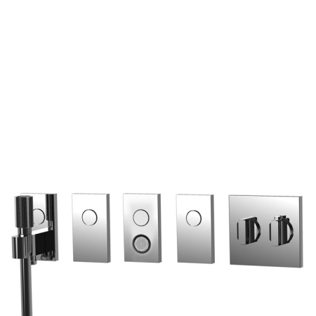 Смеситель Fima Carlo Frattini Switch для душа встраиваемый, термостатическ, на 4 полож, форсунка, ручн душ и черн шланг 1500мм, внешн часть, цвет хром