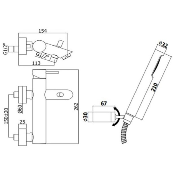 смеситель paffoni light lig023hg для ванны, с душевым гарнитуром, золотой