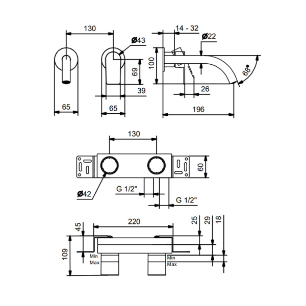 смеситель для раковины fantini myo 61 13 v611b черный матовый