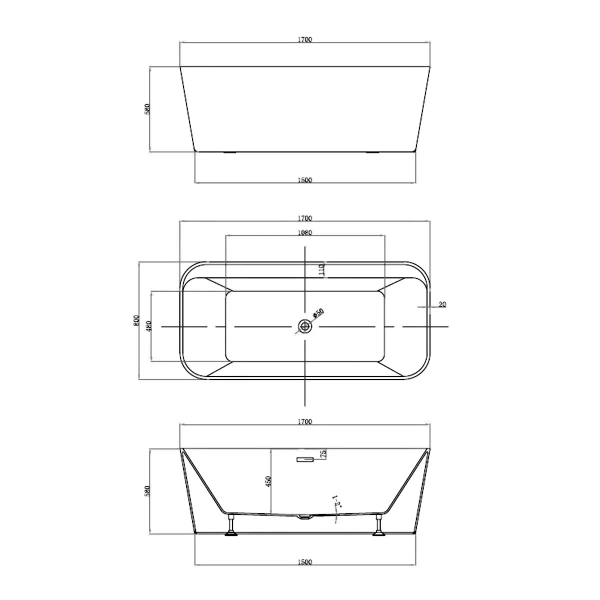 акриловая ванна 170х80 см vincea vbt-401-1700mw