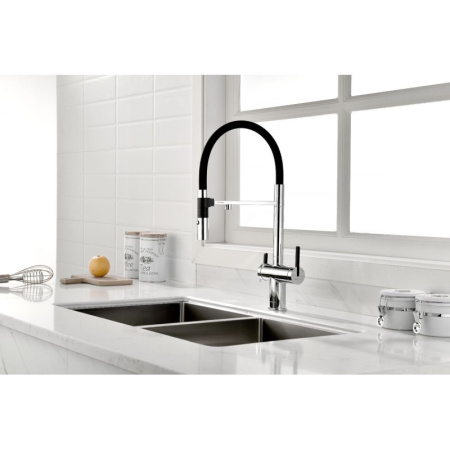 смеситель для кухни с подключением к фильтру paulmark gravity gr213188-cr, хром/ черный