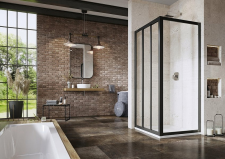 душевая стенка ravak supernova apss-90 940703r2z1 профиль черный стекло transparent