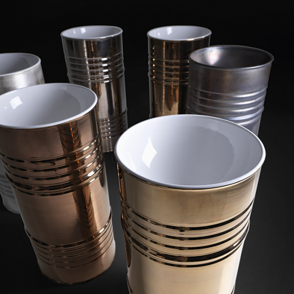 раковина напольная kerasan artwork barrel 4742k80, 45 x h90 см, слив в пол, цвет полированное красное золото