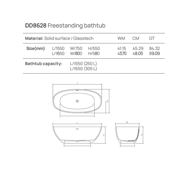 ванна dea design nature dd8628 1650 r6 отдельностоящая, 165x80xh58см., classic green