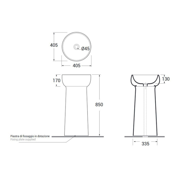 azzurra graal раковина круглая напольная 40xh85см, без отв., слив в пол, цвет: bianco lucido