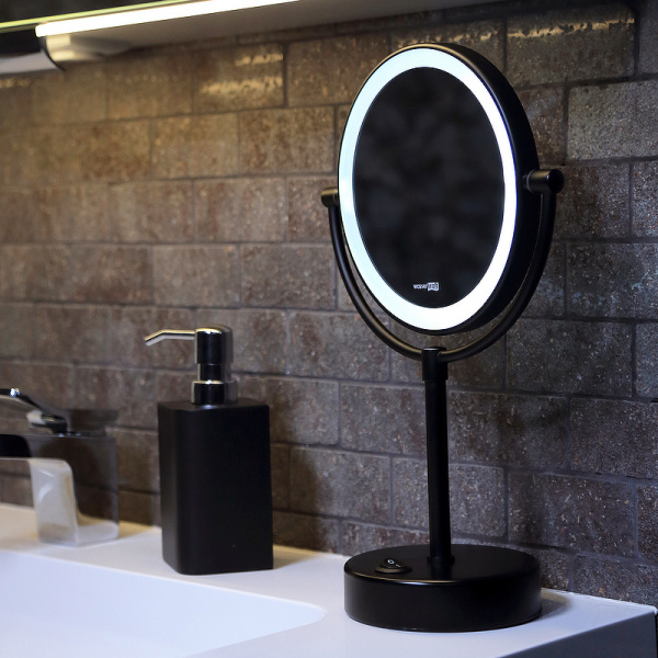 Косметическое зеркало WasserKRAFT K-1005BLACK с подсветкой с увеличением, черный матовый