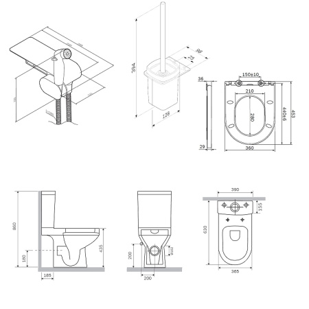 унитаз компакт am.pm spirit v2.0 flashclean ck70c1804w с гигиеническим душем и ершиком с бачком и сиденьем микролифт