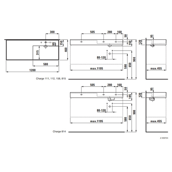 раковина подвесная 120х46х12см laufen kartell 8.1333.3.000.112.1, без отв., dx, без перелива, цвет: белый