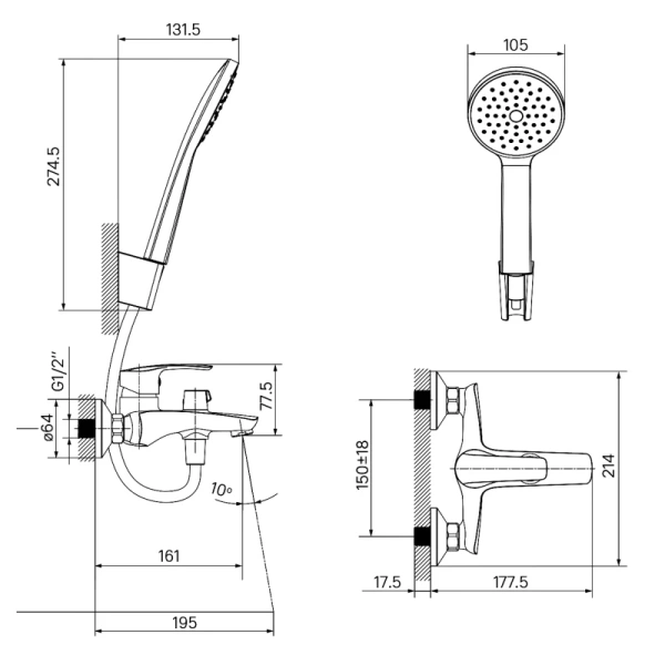 смеситель для ванны с душем iddis ray raywt02i02